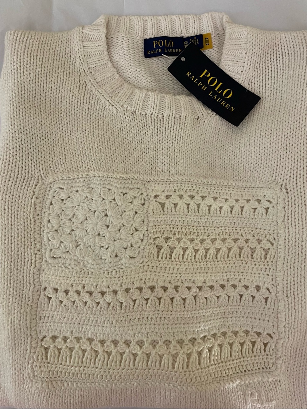 Polo Ralph Lauren American Flag Sweater in Ecru Iconic Crew Neck - Picture 5 of 5